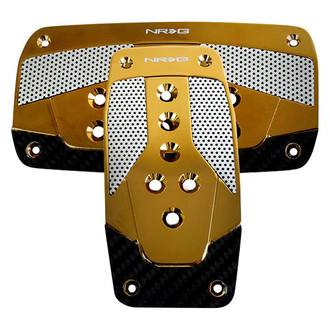 NRG Innovations® - Automatic Gold Chrome Aluminum Pedal Pad Set with Black Carbon Fiber