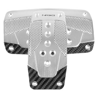 NRG Innovations® - Automatic Silver Aluminum Pedal Pad Set with Black Carbon Fiber