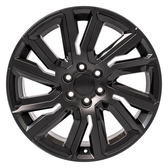 12 Spiral-Spoke Black with Gloss Black Inserts 22x9 Alloy Factory Wheel, Replica - Front View
