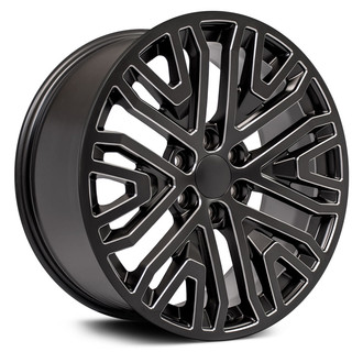 OE Wheels® - 6 Double V-Spoke Black with Milled Accents 22x9 Alloy Factory Wheel - Replica