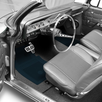OER® - 1st & 2nd Row Dark Blue Rubber Floor Mat Set with Bowtie Logo