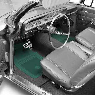 OER® - 1st & 2nd Row Dark Green Rubber Floor Mat Set with Bowtie Logo