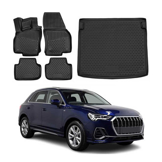 OMAC® - Classic 1st, 2nd Row & Cargo Black Floor Mat and Cargo Liner Set