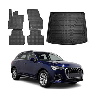 OMAC® - Classic 1st, 2nd Row & Cargo Black Floor Mat and Cargo Liner Set