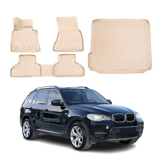 OMAC® - Classic 1st, 2nd Row & Cargo Beige Floor Mat and Cargo Liner Set