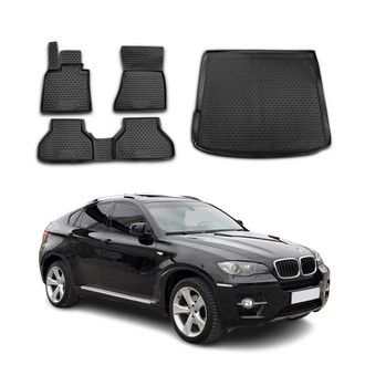 OMAC® - Classic 1st, 2nd Row & Cargo Black Floor Mat and Cargo Liner Set