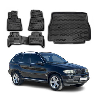 OMAC® - Classic 1st, 2nd Row & Cargo Black Floor Mat and Cargo Liner Set