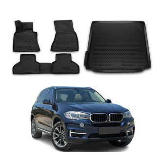 OMAC® - Classic 1st, 2nd Row & Cargo Black Floor Mat and Cargo Liner Set