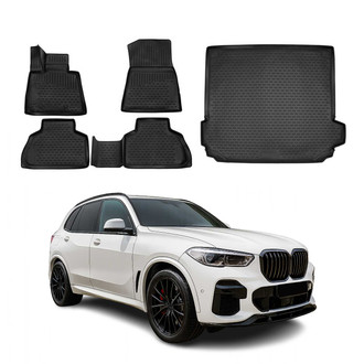 OMAC® - Classic 1st, 2nd Row & Cargo Black Floor Mat and Cargo Liner Set