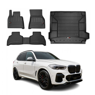 OMAC® - Premium 1st, 2nd Row & Cargo Black Floor Mat and Cargo Liner Set