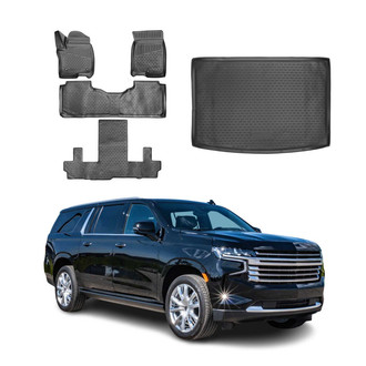 OMAC® - Classic 1st, 2nd Row & Cargo Black Floor Mat and Cargo Liner Set