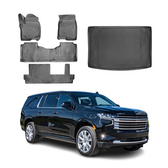 OMAC® - Classic 1st, 2nd Row & Cargo Black Floor Mat and Cargo Liner Set