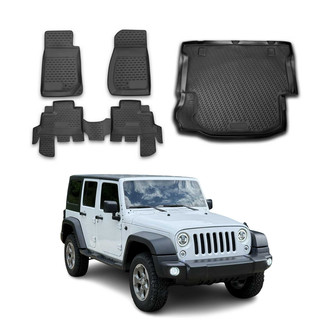 OMAC® - Classic 1st, 2nd Row & Cargo Black Floor Mat and Cargo Liner Set