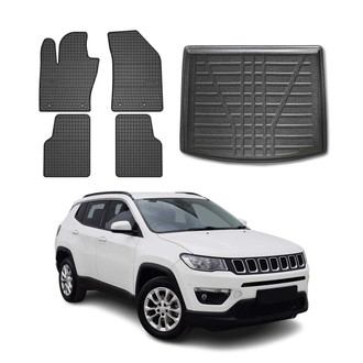 OMAC® - Classic 1st, 2nd Row & Cargo Black Floor Mat and Cargo Liner Set