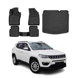 OMAC® - Classic 1st, 2nd Row & Cargo Black Floor Mat and Cargo Liner Set