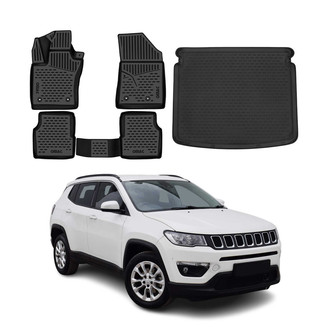 OMAC® - Classic 1st, 2nd Row & Cargo Black Floor Mat and Upper Cargo Liner Set