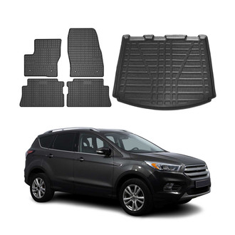 OMAC® - Classic 1st, 2nd Row & Cargo Black Floor Mat and Cargo Liner Set