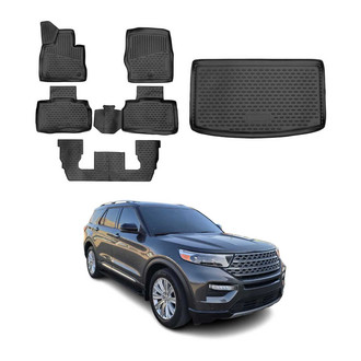 OMAC® - Classic 1st, 2nd Row & Cargo Black Floor Mat and Cargo Liner Set