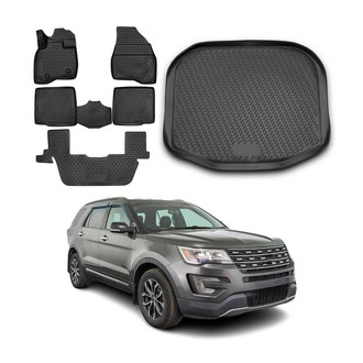 OMAC® - Classic 1st, 2nd Row & Cargo Black Floor Mat and Cargo Liner Set