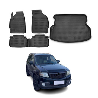 OMAC® - Classic 1st, 2nd Row & Cargo Black Floor Mat and Cargo Liner Set