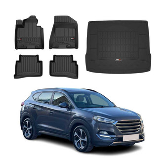 OMAC® - Premium 1st, 2nd Row & Cargo Black Floor Mat and Cargo Liner Set