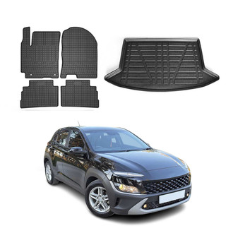 OMAC® - Classic 1st, 2nd Row & Cargo Black Floor Mat and Cargo Liner Set