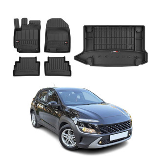 OMAC® - Premium 1st, 2nd Row & Cargo Black Floor Mat and Upper Cargo Liner Set