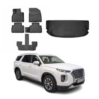 OMAC® - Classic 1st, 2nd Row & Cargo Black Floor Mat and Cargo Liner Set