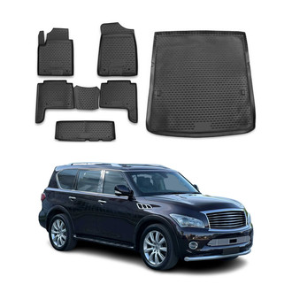 OMAC® - Classic 1st, 2nd Row & Cargo Black Floor Mat and Cargo Liner Set