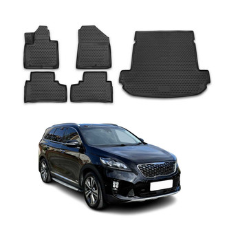 OMAC® - Classic 1st, 2nd Row & Cargo Black Floor Mat and Cargo Liner Set