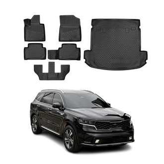 OMAC® - Classic 1st, 2nd Row & Cargo Black Floor Mat and Cargo Liner Set