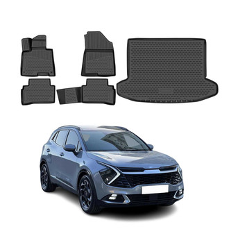 OMAC® - Classic 1st, 2nd Row & Cargo Black Floor Mat and Cargo Liner Set