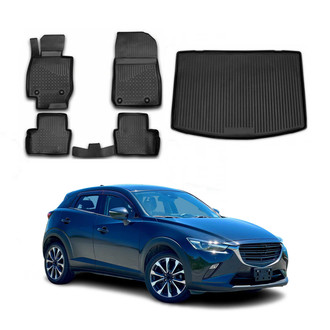 OMAC® - Classic 1st, 2nd Row & Cargo Black Floor Mat and Cargo Liner Set