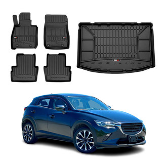 OMAC® - Premium 1st, 2nd Row & Cargo Black Floor Mat and Upper Cargo Liner Set