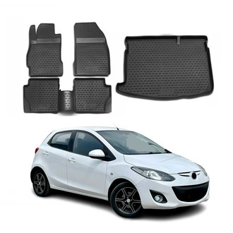OMAC® - Classic 1st, 2nd Row & Cargo Black Floor Mat and Cargo Liner Set
