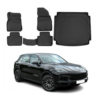 OMAC® - Classic 1st, 2nd Row & Cargo Black Floor Mat and Cargo Liner Set