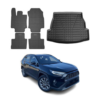 OMAC® - Classic 1st, 2nd Row & Cargo Black Floor Mat and Cargo Liner Set