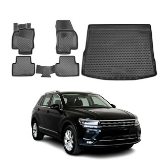 OMAC® - Classic 1st, 2nd Row & Cargo Black Floor Mat and Cargo Liner Set