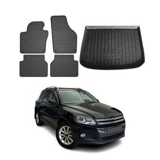 OMAC® - Classic 1st, 2nd Row & Cargo Black Floor Mat and Cargo Liner Set