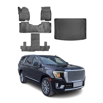 OMAC® - Basic Semi-Custom 1st, 2nd Row & Cargo Black Floor Mat and Cargo Liner Set