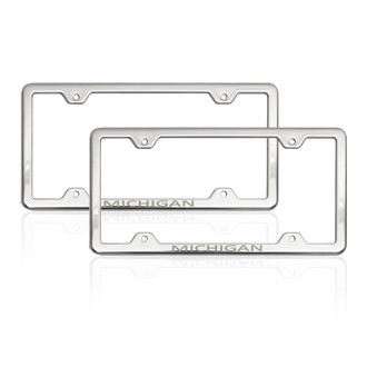 OMAC® - Chrome License Plate Frame Set with Michigan Logo