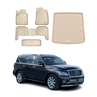 OMAC® - Basic Semi-Custom 1st, 2nd Row & Cargo Beige Floor Mat and Cargo Liner Set