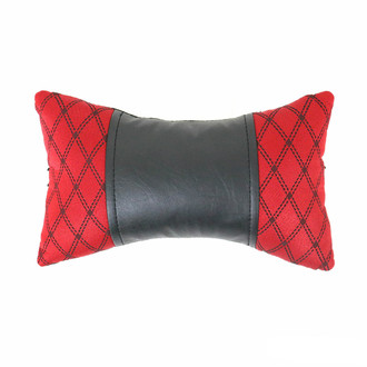 OMAC® - Car Seat Neck Pillow, PU Leather Black Blue Stitches