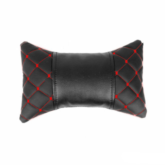 OMAC® - Car Seat Neck Pillow, Fabric PU Leather Black and Red Stitches