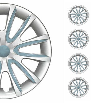 OMAC® - 14" Silver with Blue Hub Caps Wheel Covers