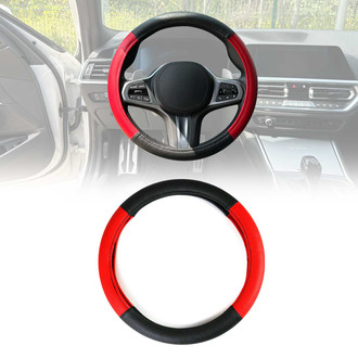 OMAC® - Anti-slip Breathable Leather Steering Wheel Cover, Red-Black
