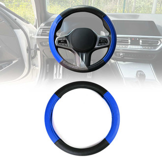 OMAC® - Anti-slip Breathable Leather Steering Wheel Cover, Blue Black Leather Anti-slip Breathable Blue Black Leather Anti-slip Breathable