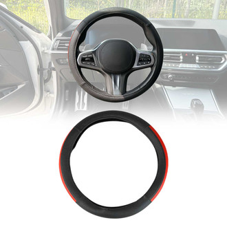 OMAC® - Anti-slip Breathable Leather Steering Wheel Cover, Half Moon Red Leather Anti-slip Breathable Half Moon Red Leather Anti-slip Breathable