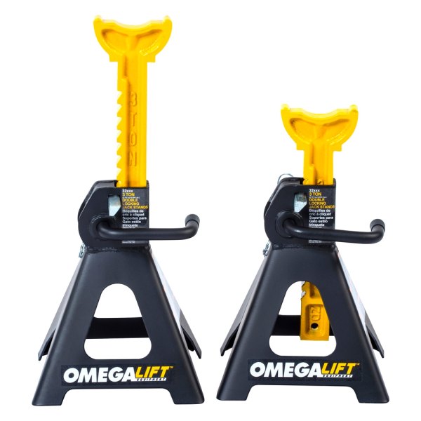 Omega Lift Equipment® - 2-piece 3 t Double Lock Ratcheting Jack Stand Set