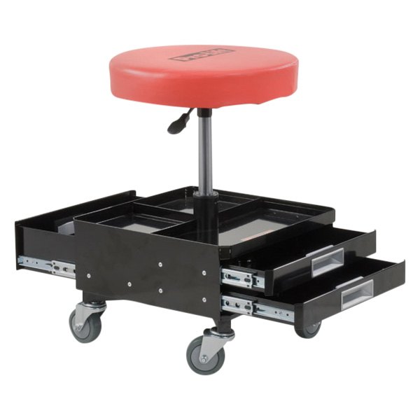 Omega Lift Equipment® - 300 lb 17.125" to 21.625" Pneumatic Round Creeper Seat with Adjustable Height and Tool Box